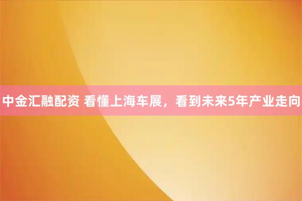 中金汇融配资 看懂上海车展，看到未来5年产业走向